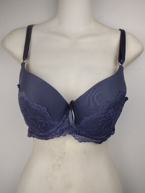 Sofra 38B Lace-Trim Push Up Bra in Navy Blue Cornflower Dark Blue Gray